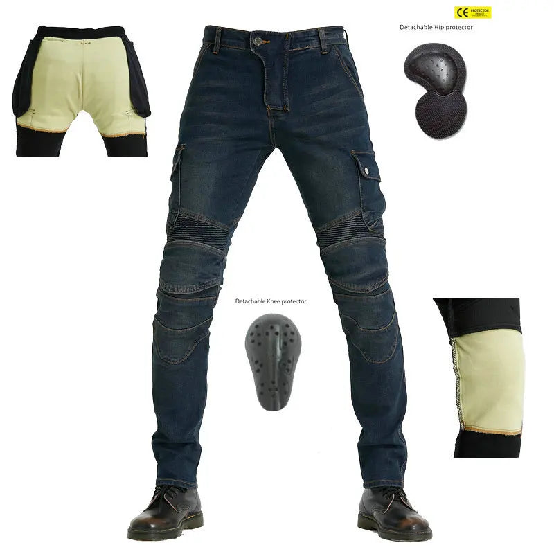 Men Multi Pocket Kevlar Motorcycle Riding Jeans Stretch — main product photo