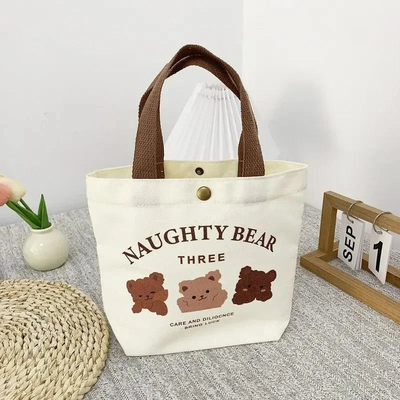 Cute Bear Canvas Mini Handheld Tote Bag Women — product photo 4 of 6