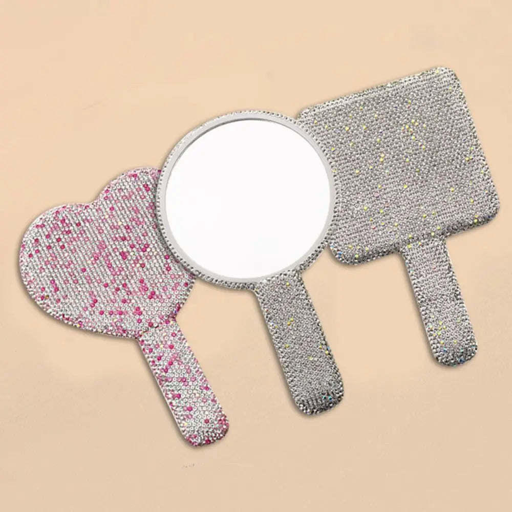 Cute Rhinestone Makeup Mirror Round Square Heart Shape — product photo 3 of 6