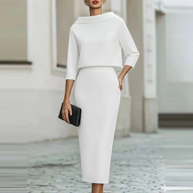 Formal Occasion Solid Two Piece Set Ladies O-neck — product photo 6 of 6