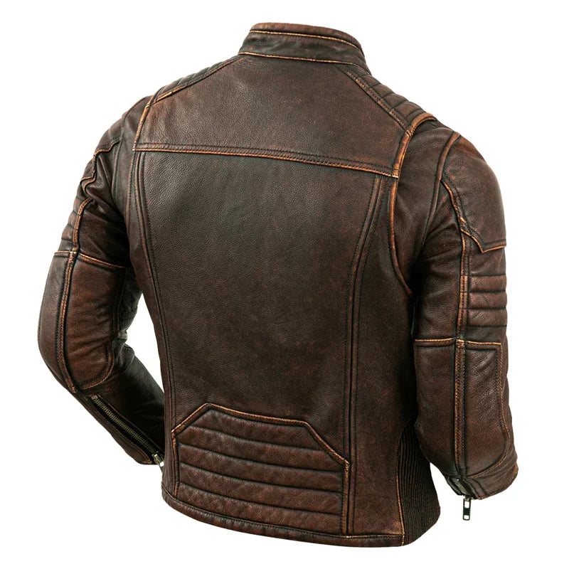 Men's Natural Leather Jacket First Layer Calfskin Stand — product photo 2 of 6