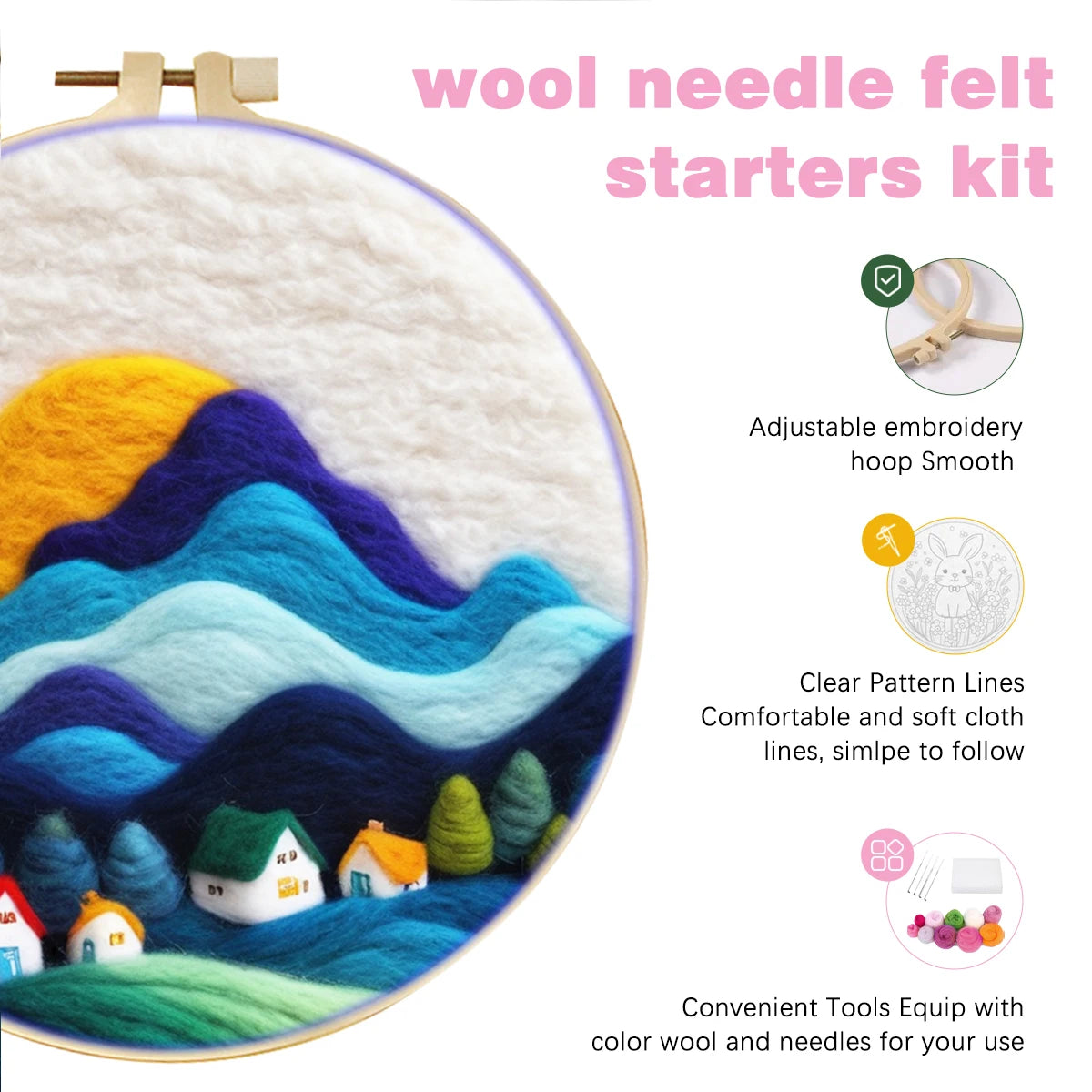 RUOPOTY Wool Felt Painting Handicraft Blue Hill Art — product photo 2 of 5