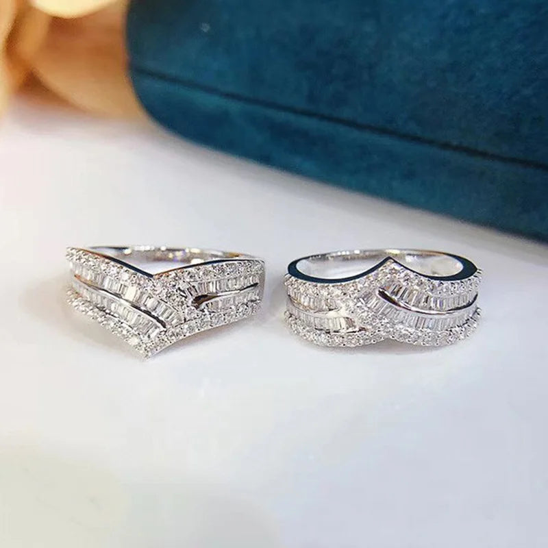 Huitan Fashion Wave Design Cubic Zirconia Rings for — product photo 5 of 5