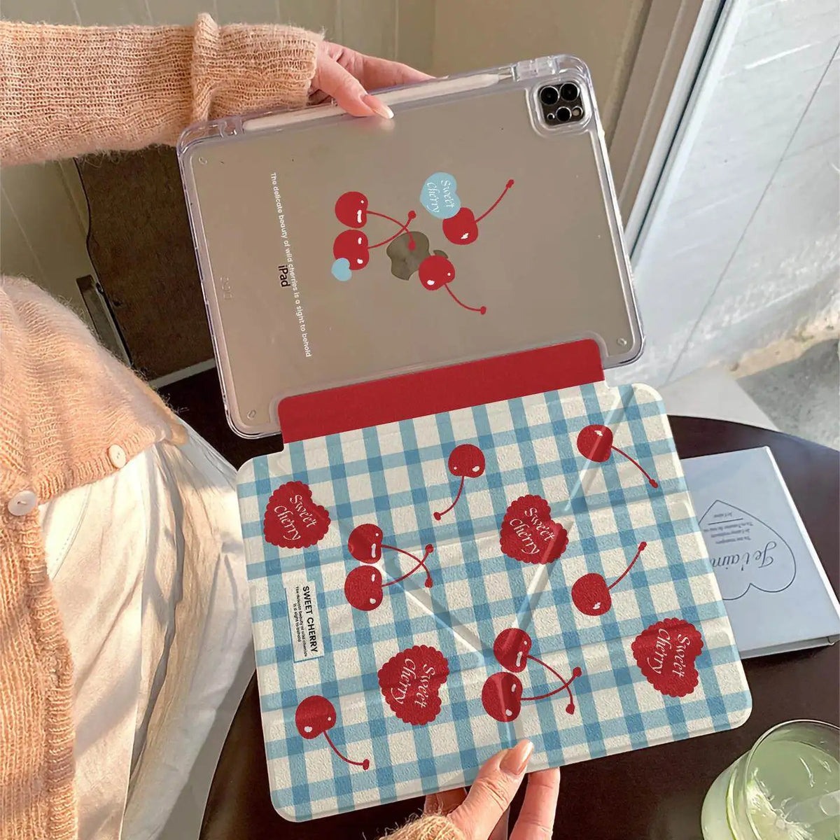 Korean Ins Red Cherry Y-Shaped Triple Fold For