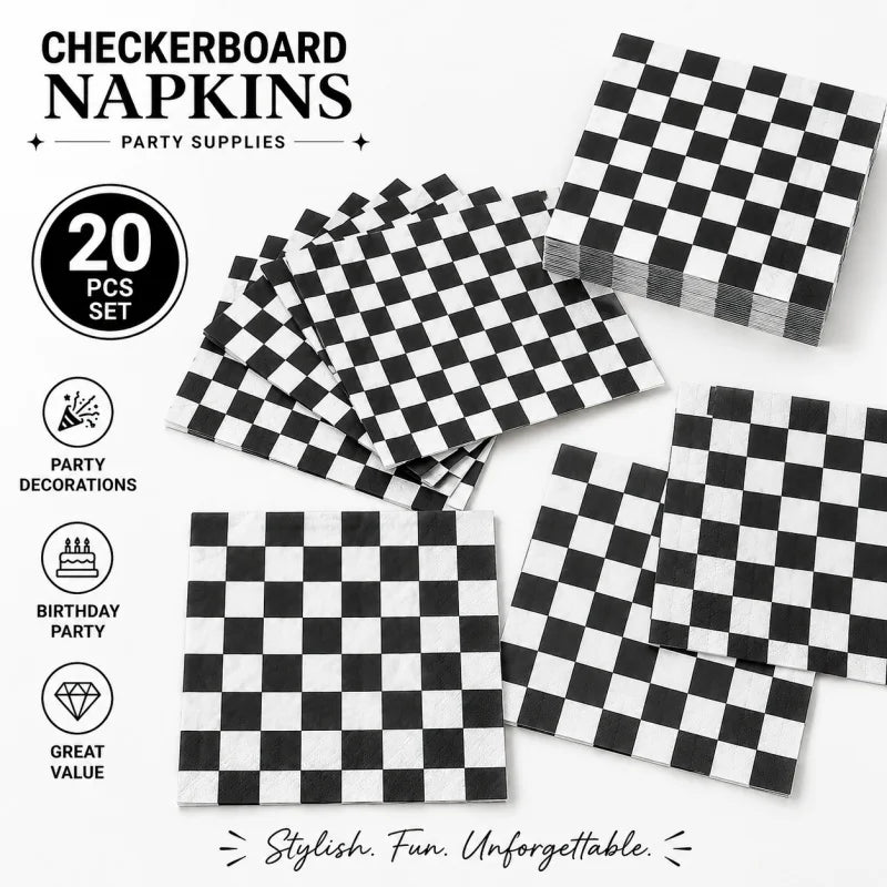 Black And White Plaid Napkin Happy Birthday Party — product photo 3 of 6
