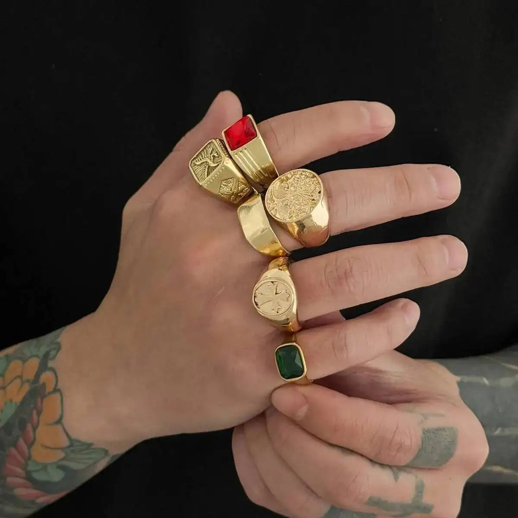 Ingemark 6Pcs/Set Retro Gold Color Signet Chunky Rings — product photo 3 of 6