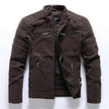 Men's Frosted Retro Embroidery Zipper Leather Jacket — main product photo