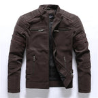 Men's Frosted Retro Embroidery Zipper Leather Jacket — main product photo