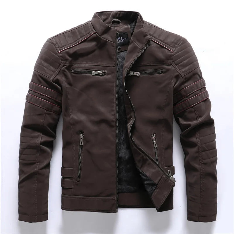 Men's Frosted Retro Embroidery Zipper Leather Jacket — main product photo