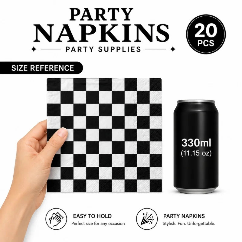 Black And White Plaid Napkin Happy Birthday Party — product photo 5 of 6