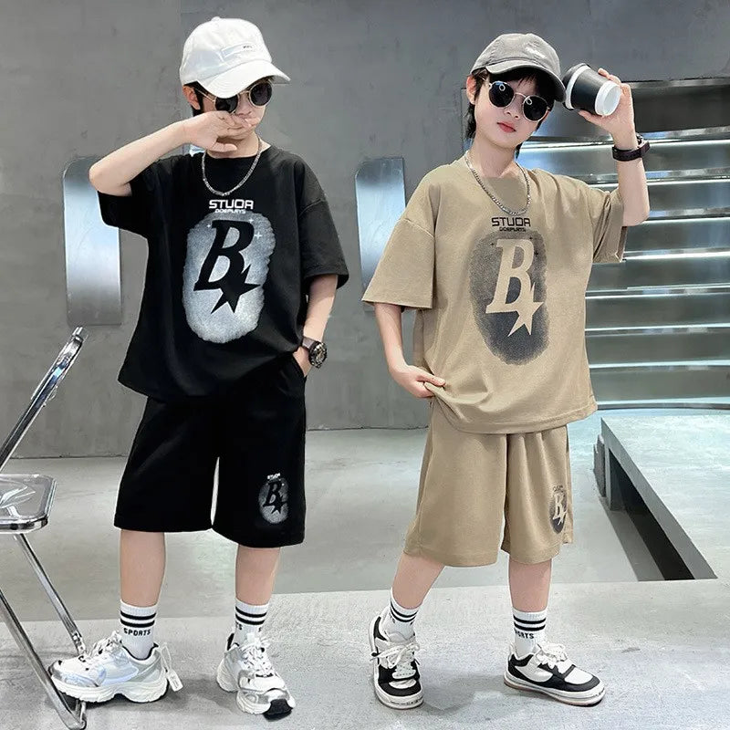 Summer Teenager Boys Clothing Set Cotton Letter Short — product photo 3 of 6