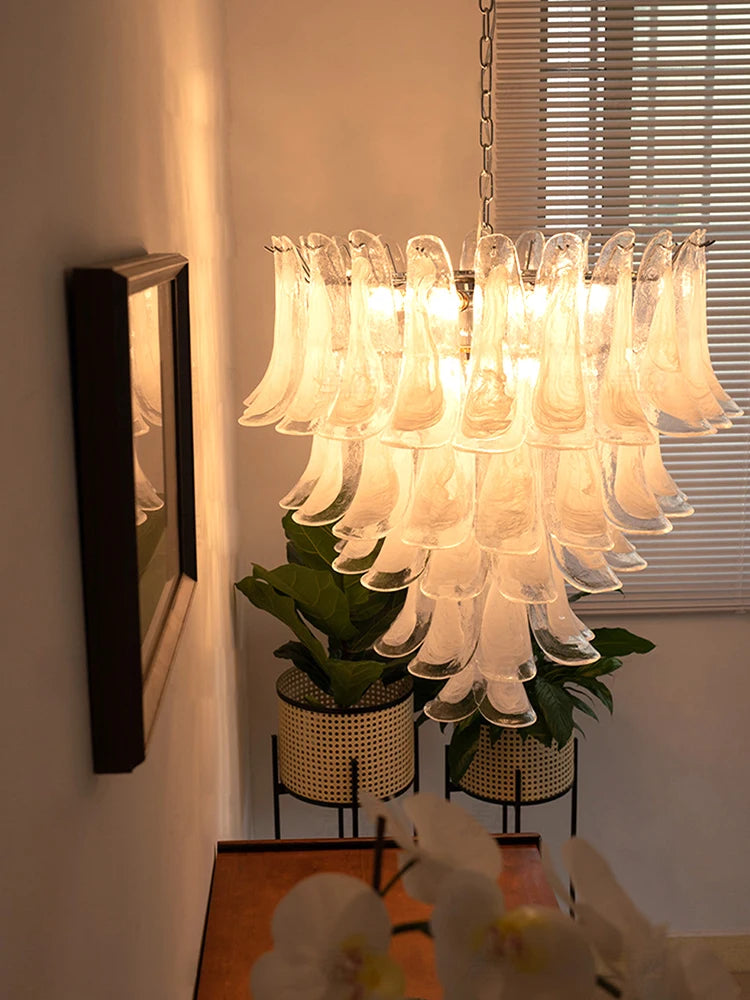 Pendant Glass White Flower Petal High Ceiling Chandeliers — product photo 6 of 6