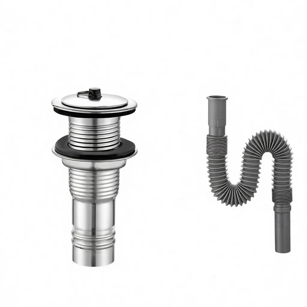 Stainless Steel Basin Drain Connector With Overflow Mop — product photo 2 of 6