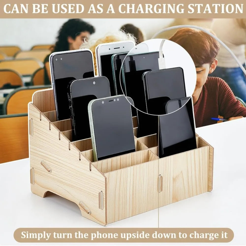 14 Compartment Wooden Mobile Phone Organiser Desktop Organiser — product photo 5 of 6