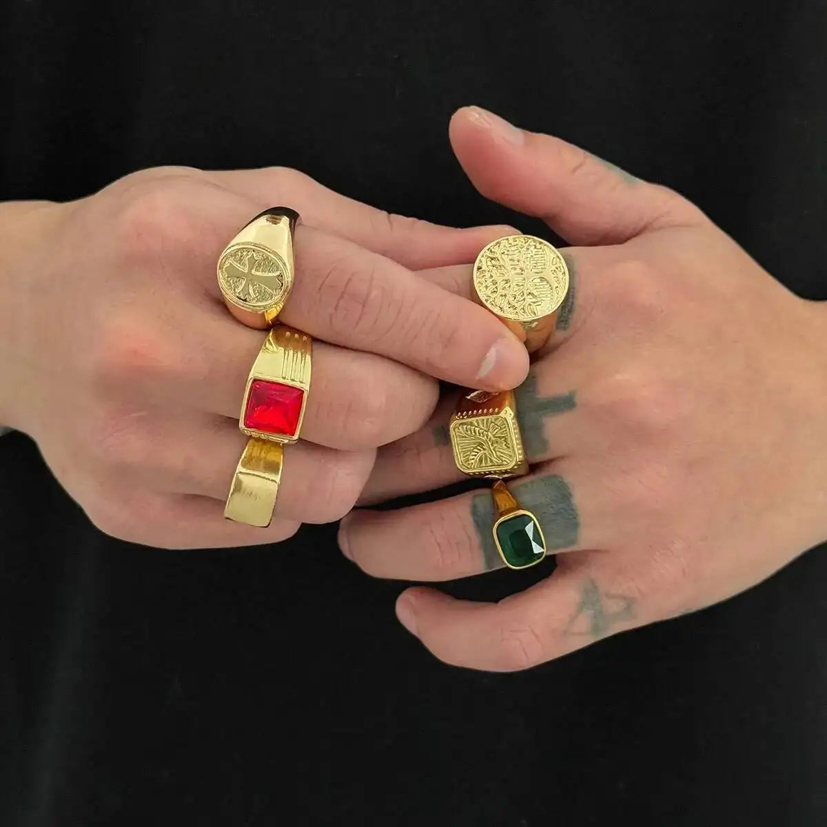 Ingemark 6Pcs/Set Retro Gold Color Signet Chunky Rings — main product photo