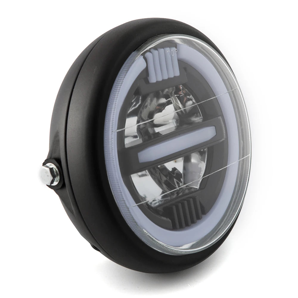 Retro Motorbike LED Headlight Assembly Halo Ring DRL — product photo 5 of 6