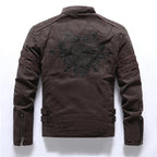 Men's Frosted Retro Embroidery Zipper Leather Jacket — product photo 4 of 6