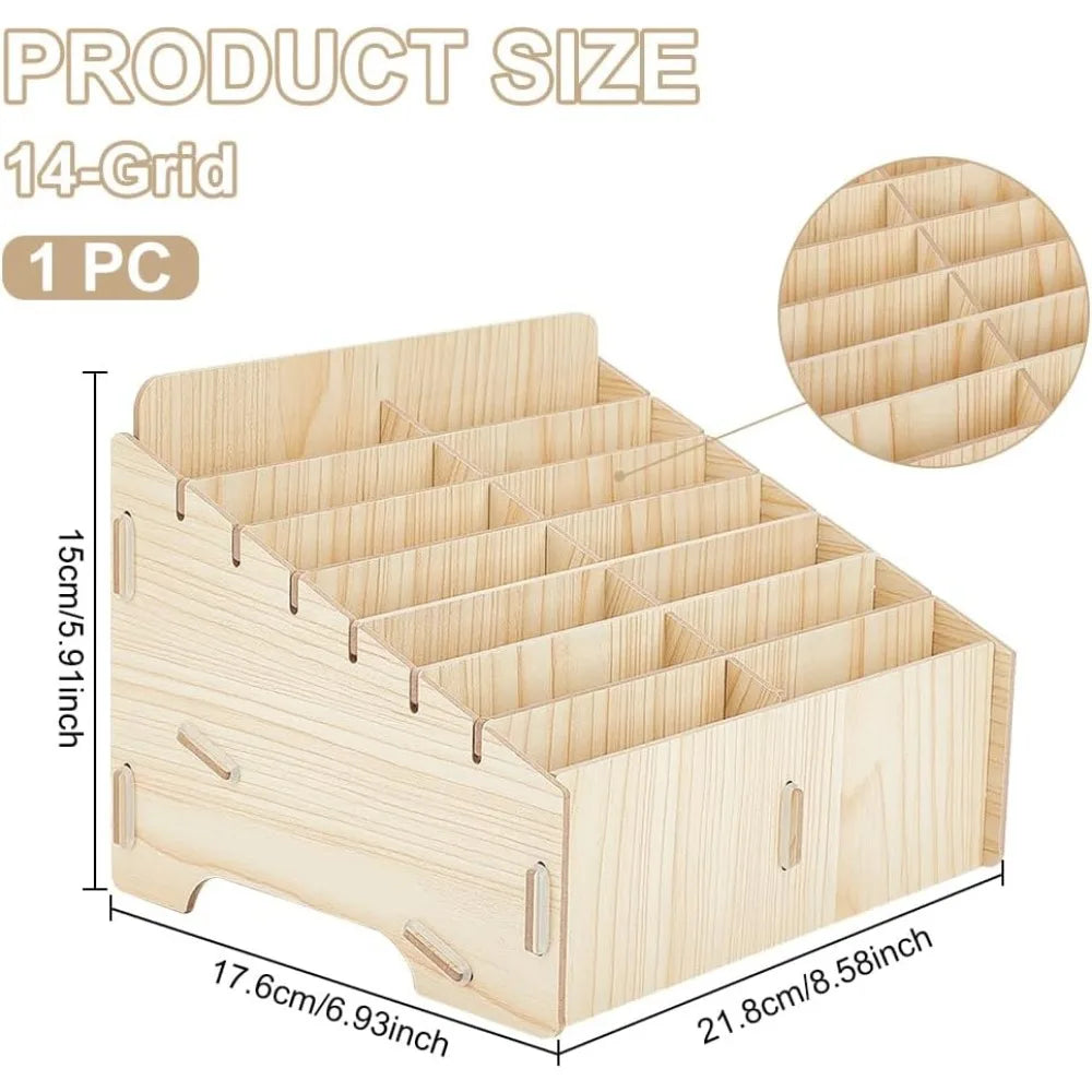 14 Compartment Wooden Mobile Phone Organiser Desktop Organiser — product photo 2 of 6