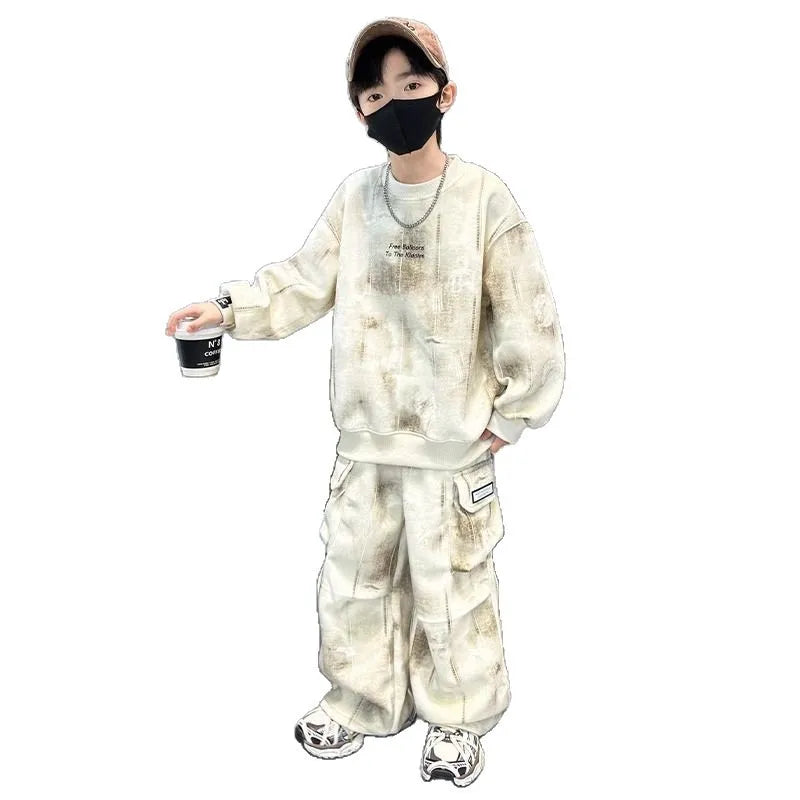 Autumn Winter Teenager Boys Tracksuit letter Graffiti sweatshirt — product photo 5 of 6