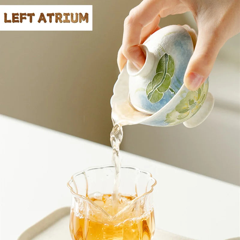 100ml Chinese Ceramic Gaiwan Hand-painted Green Flower Teacup — product photo 4 of 6