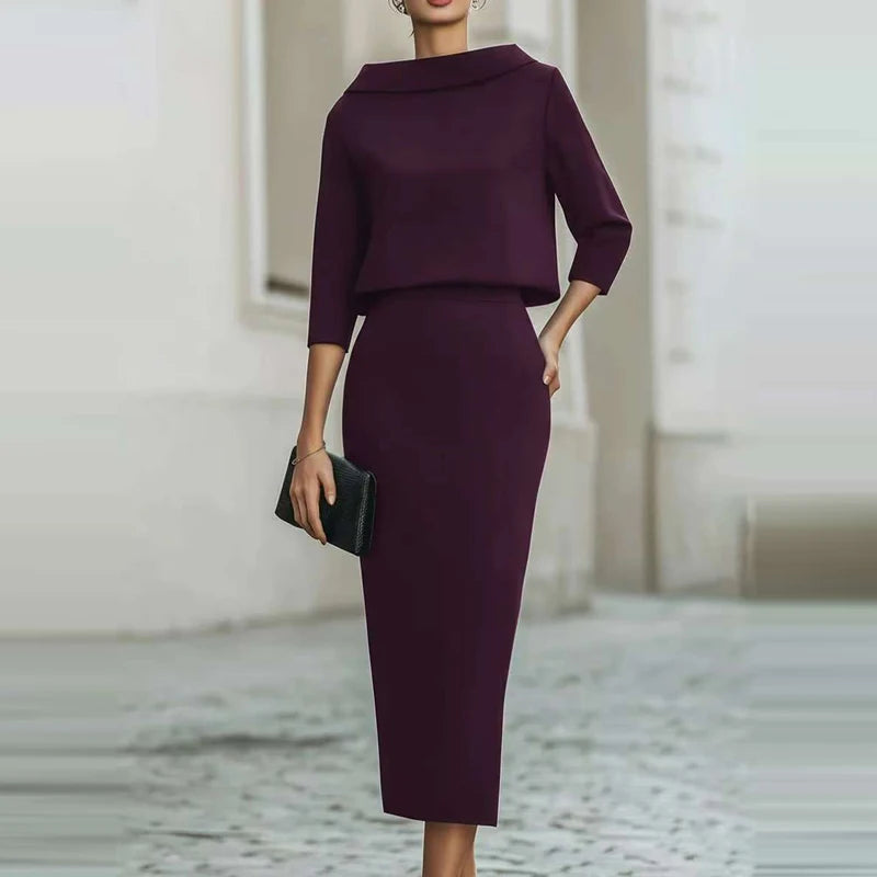 Formal Occasion Solid Two Piece Set Ladies O-neck — product photo 3 of 6