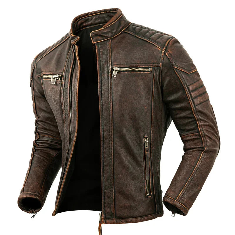 Men's Natural Leather Jacket First Layer Calfskin Stand — product photo 3 of 6