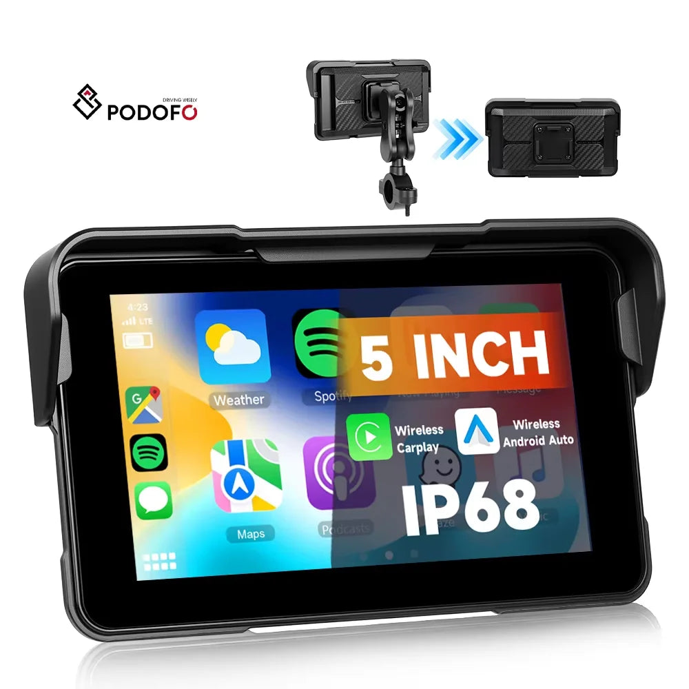 Podofo 5 Inch Portable Motorcycle IPS Screen with — main product photo