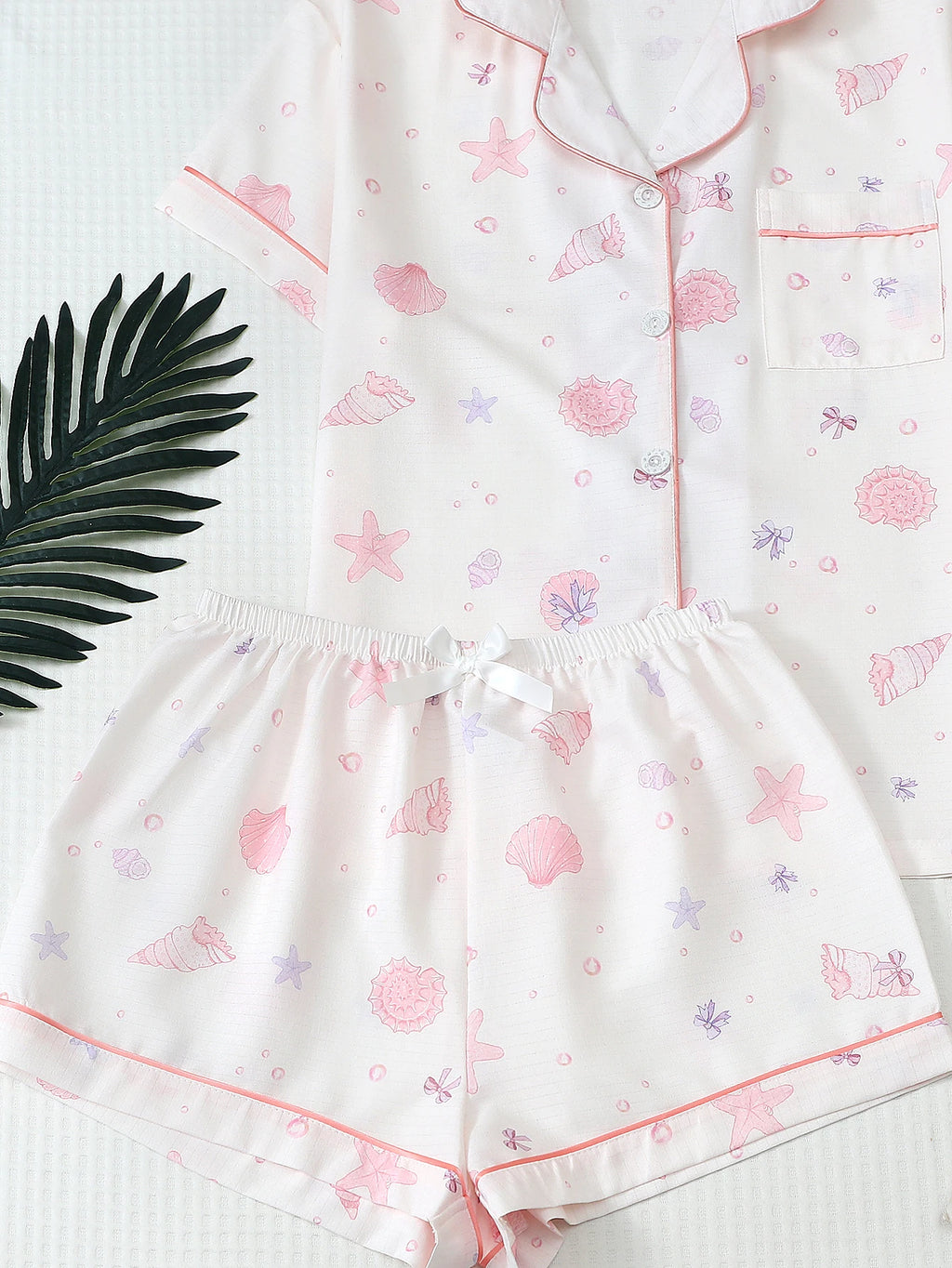 Two-Piece Comfortable Pink Shell and Conch Print Lapel — product photo 6 of 6