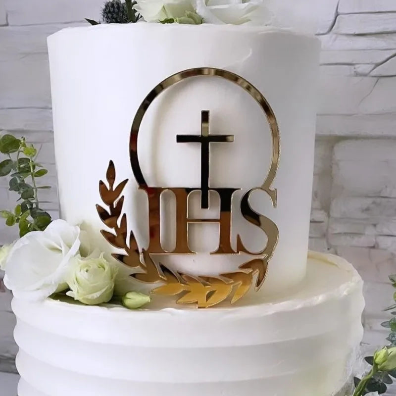 Ins Cross Christ Birthday Cake Topper Gold Acrylic — product photo 2 of 6