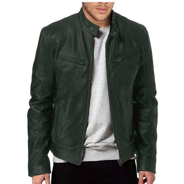 Fashion Men Stand Collar Motorcycle Leather Jackets Multi-pockets — product photo 3 of 6