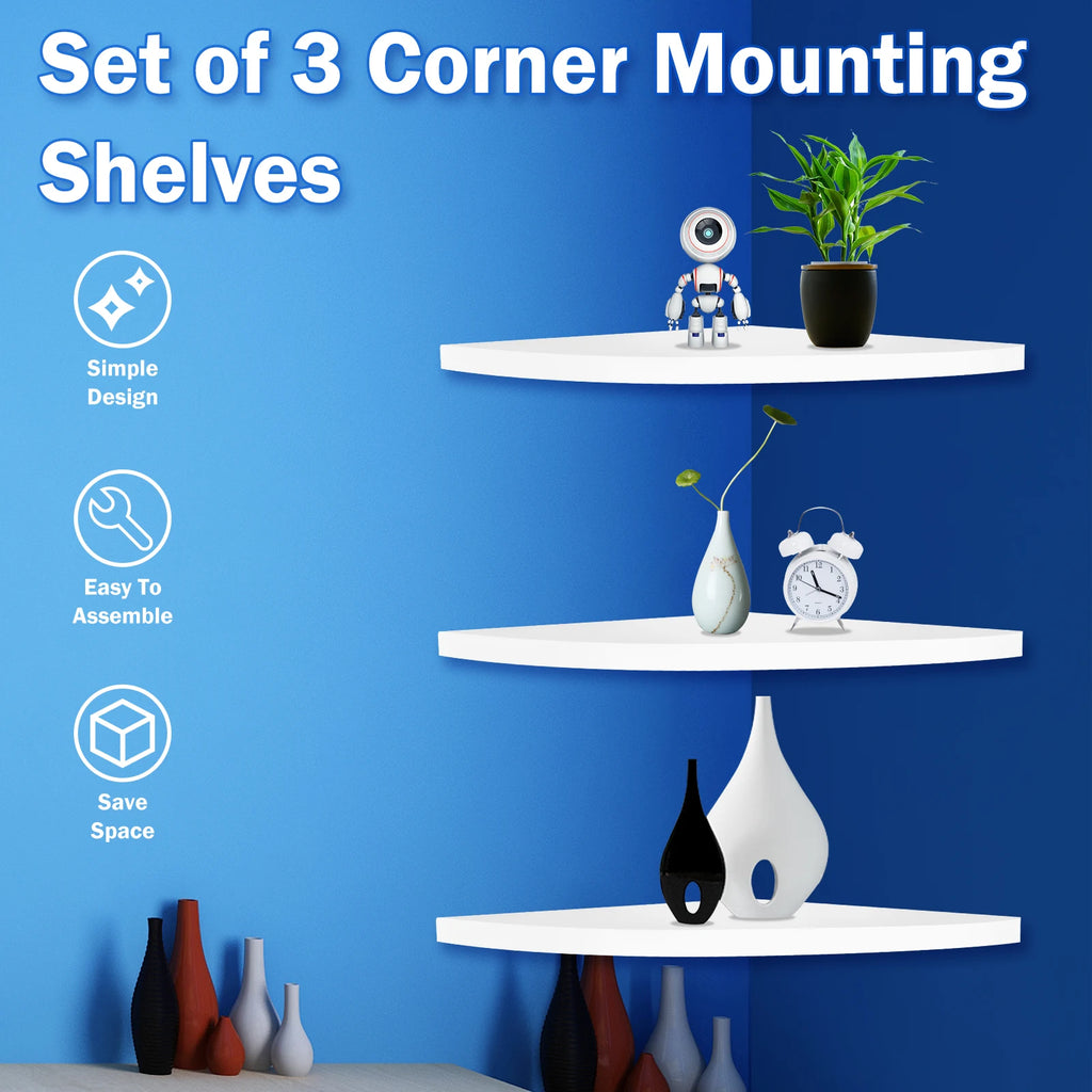 3Pcs Wall Mounted Decorative Shelf White Corner Rack — main product photo