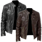 Fashion Men Stand Collar Motorcycle Leather Jackets Multi-pockets — product photo 6 of 6