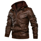 Men Hooded PU Leather Jacket Autumn Winter Retro — product photo 2 of 6