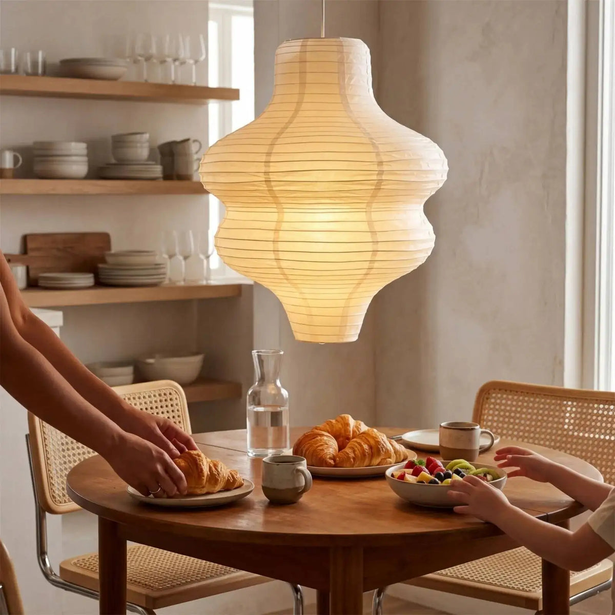 2Pc Round Handmade Folded Rice Paper Lampshade Large — product photo 3 of 6