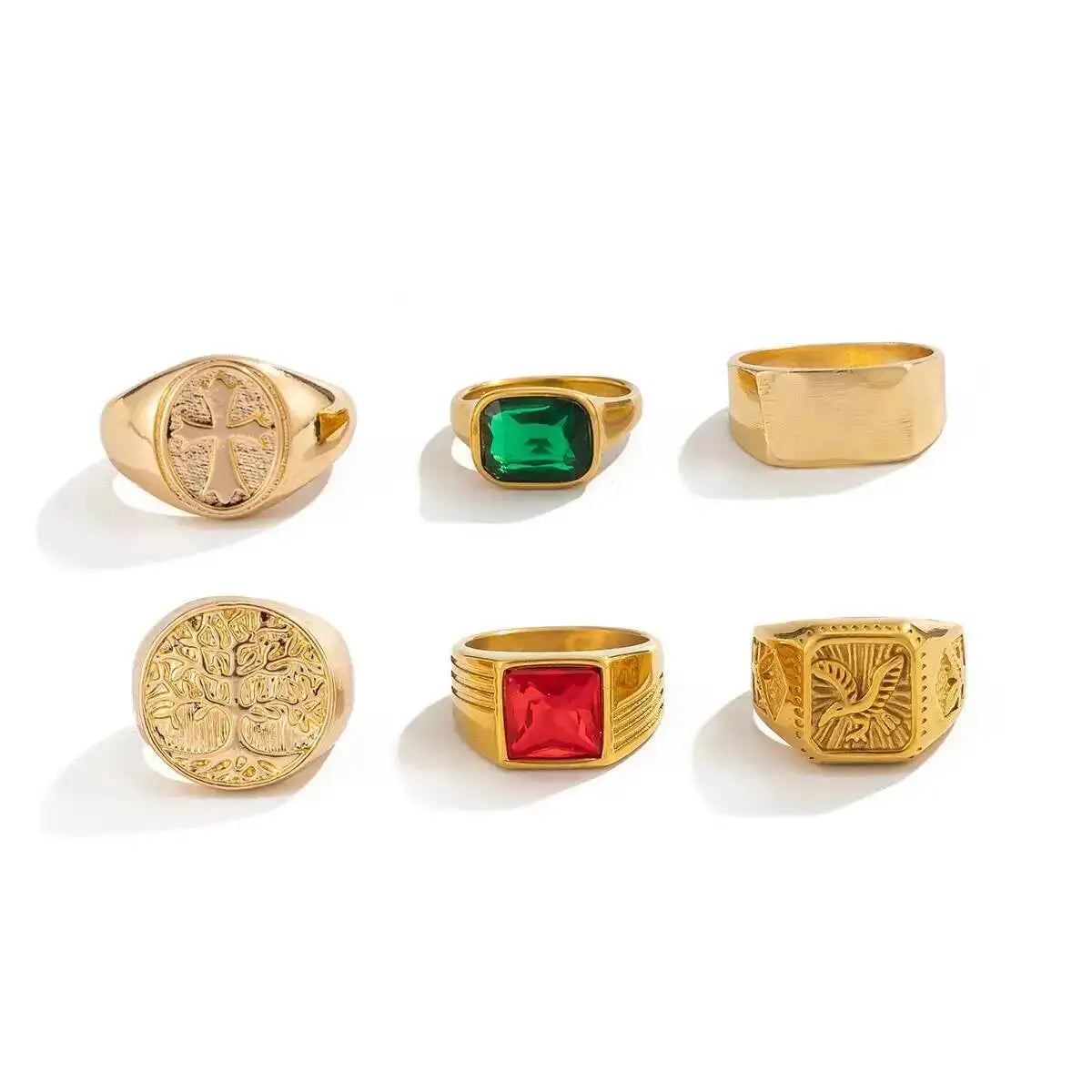 Ingemark 6Pcs/Set Retro Gold Color Signet Chunky Rings — product photo 5 of 6