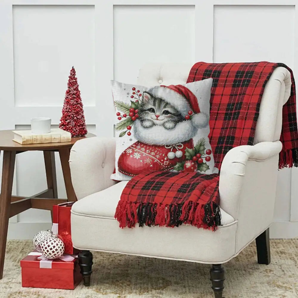 Cross Stitch Pillow Cat Animal Sets Christmas Picture — product photo 4 of 6