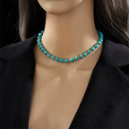 DIEYURO 316L Stainless Steel Green Stone Choker Necklace — product photo 4 of 6