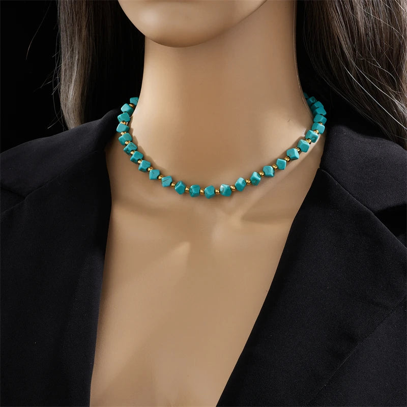 DIEYURO 316L Stainless Steel Green Stone Choker Necklace — product photo 4 of 6