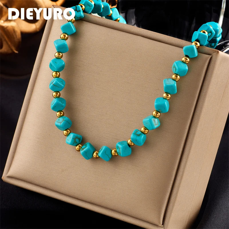 DIEYURO 316L Stainless Steel Green Stone Choker Necklace — main product photo
