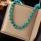 DIEYURO 316L Stainless Steel Green Stone Choker Necklace — main product photo
