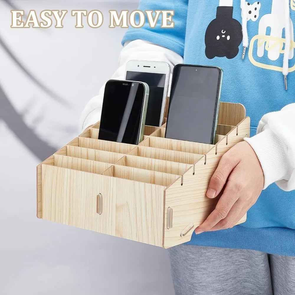 14 Compartment Wooden Mobile Phone Organiser Desktop Organiser — product photo 4 of 6