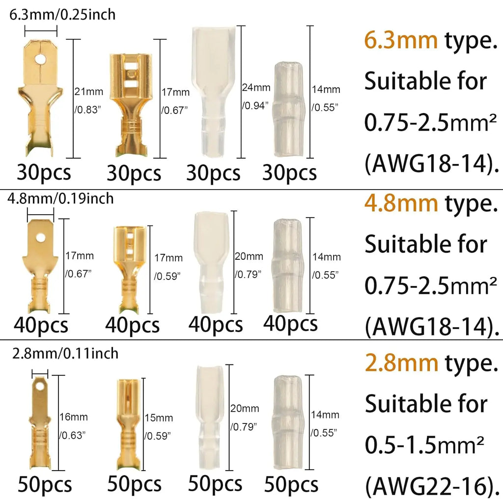 480pcs 2.8mm 4.8mm 6.3mm Male and Female Spade — product photo 2 of 6