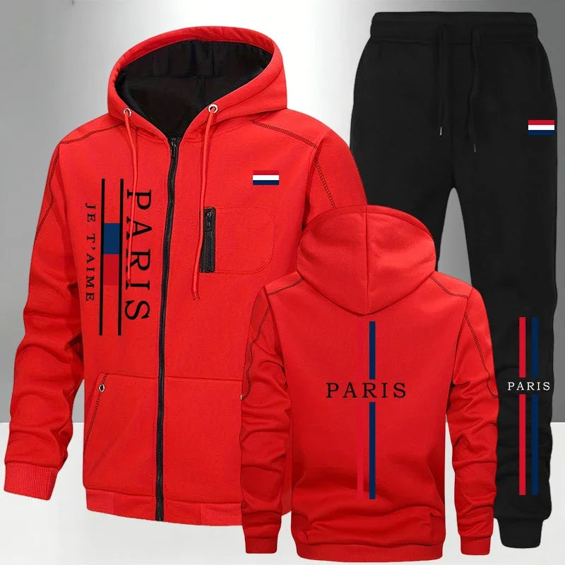 PARIS Pattern Zipper Hoodie Sweatpants Autumn Winter Casual — product photo 4 of 6