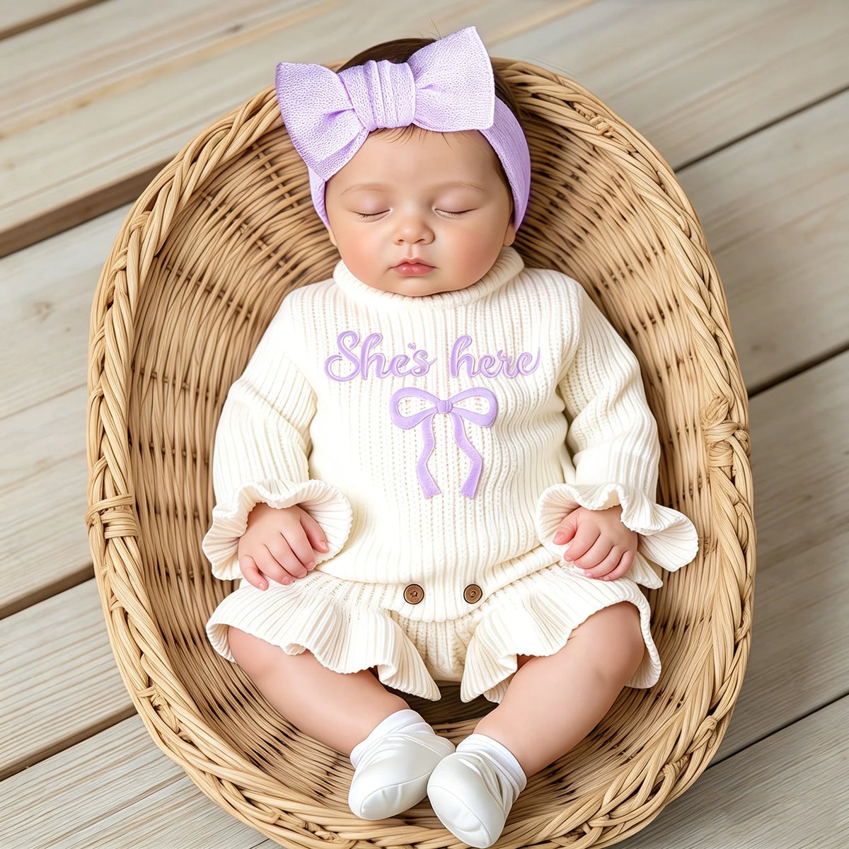2Pcs Set Knitted Newborn Photography Outfits with Bow — product photo 2 of 6