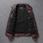 Retro Distressed Lapel First Layer Cowhide Leather Motorcycle — product photo 3 of 6