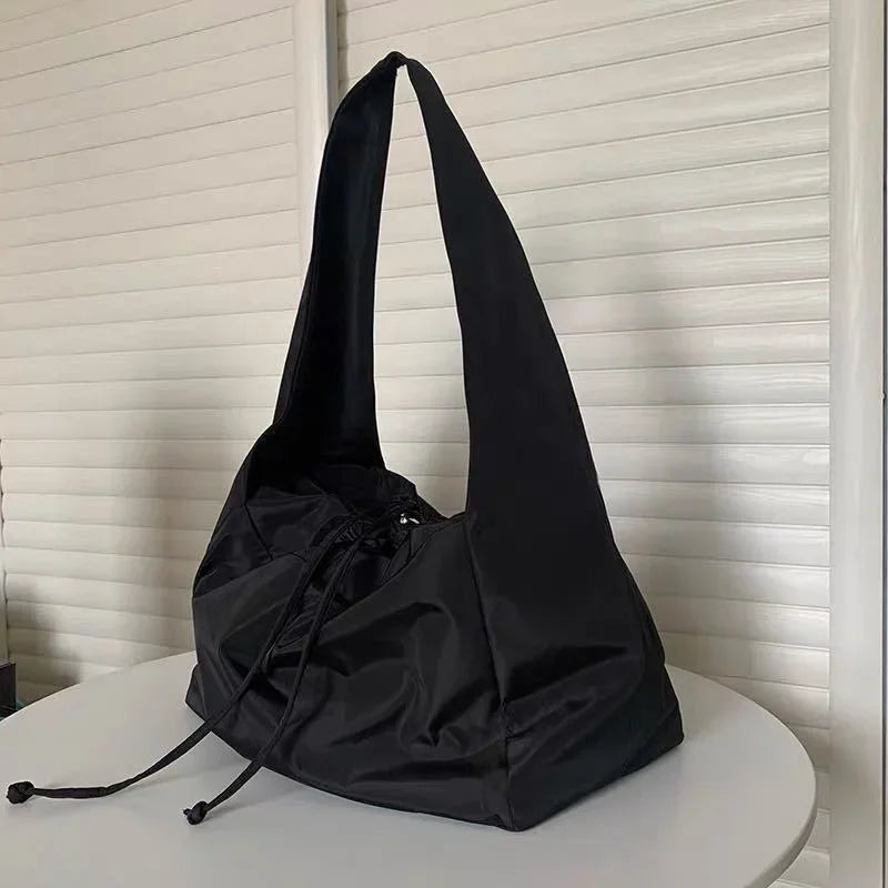 Women's Soft Black Nylon Shoulder Bag