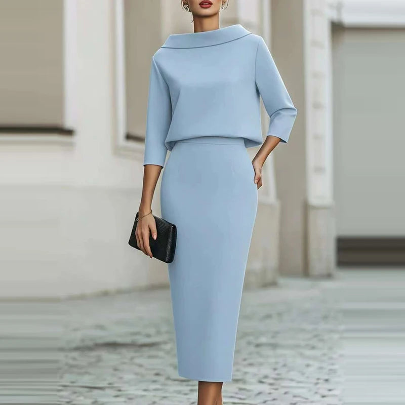 Formal Occasion Solid Two Piece Set Ladies O-neck — product photo 5 of 6