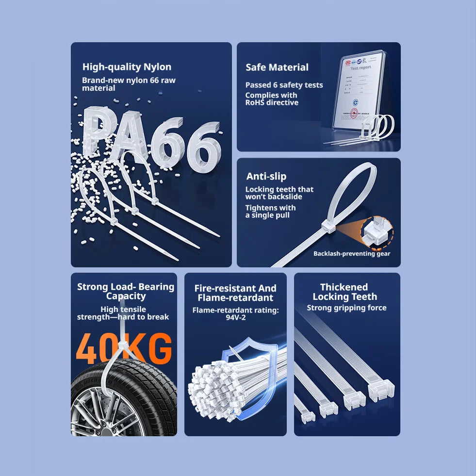 SAMZHE 100Pcs/200Pcs White Self Locking Nylon Industrial Cable — product photo 6 of 6