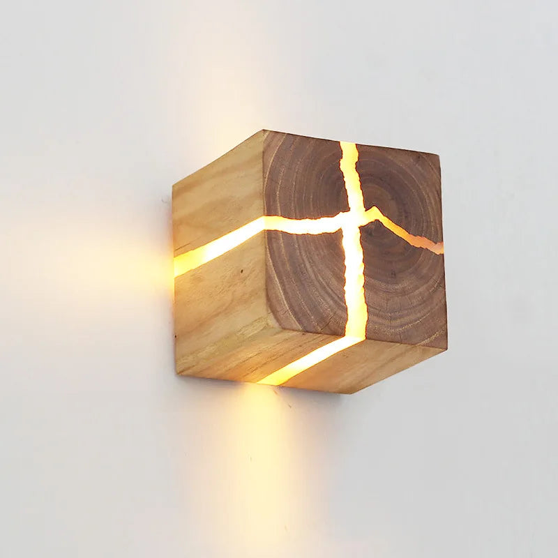Split Wood Wall Lamp Bedroom Bed Head Square — product photo 4 of 6
