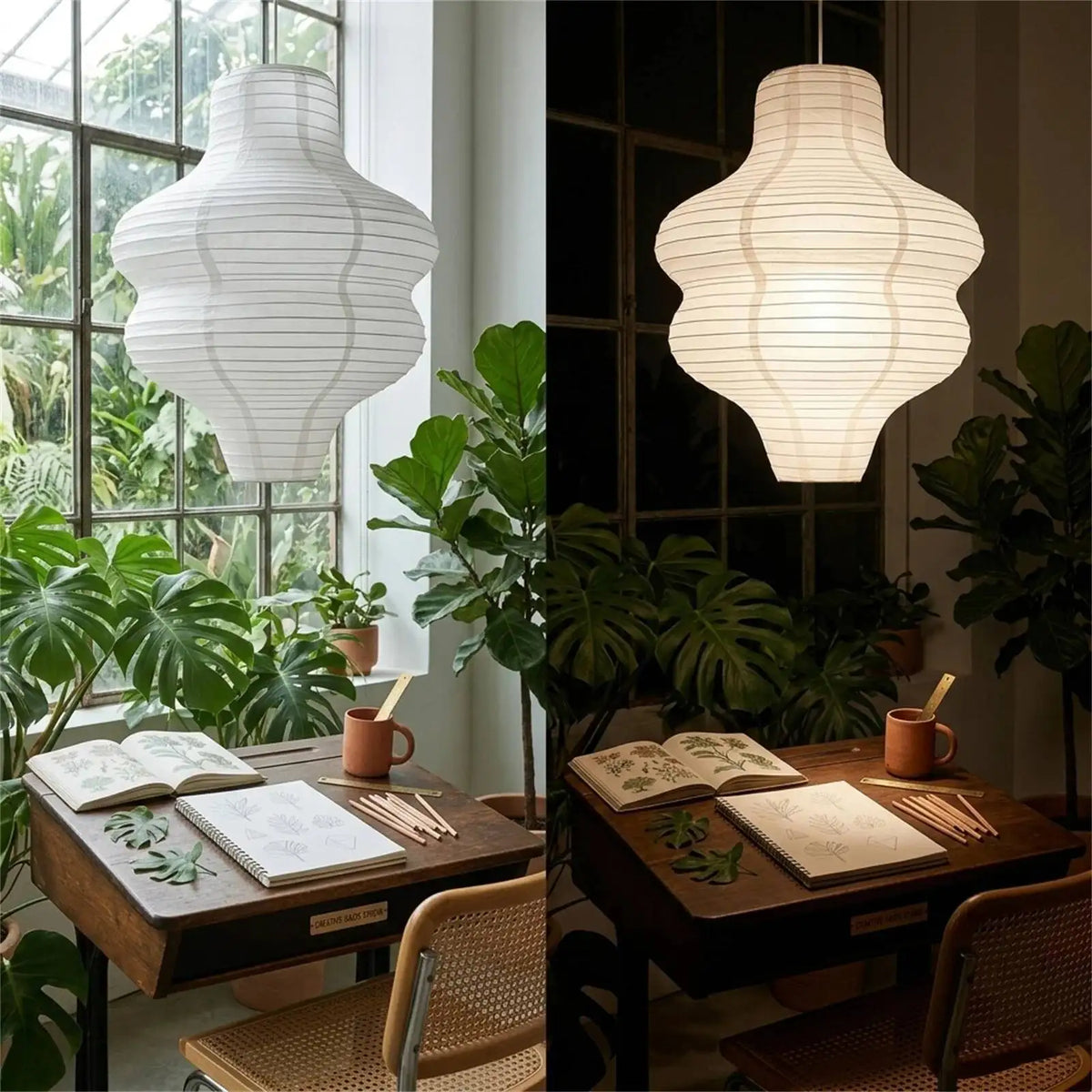 2Pc Round Handmade Folded Rice Paper Lampshade Large — product photo 5 of 6